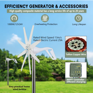 6kwh Horizontal Wind Turbine 12V 24V 48V For Household 220V