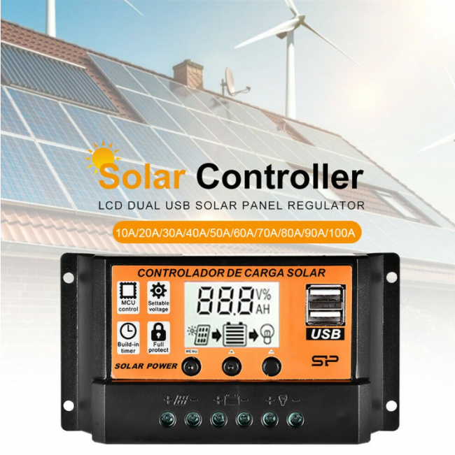 MPPT Solar Charge Controller 30A 50A 100A Solar Controller Solar Panel Battery Regulator Dual USB 5V LCD Display