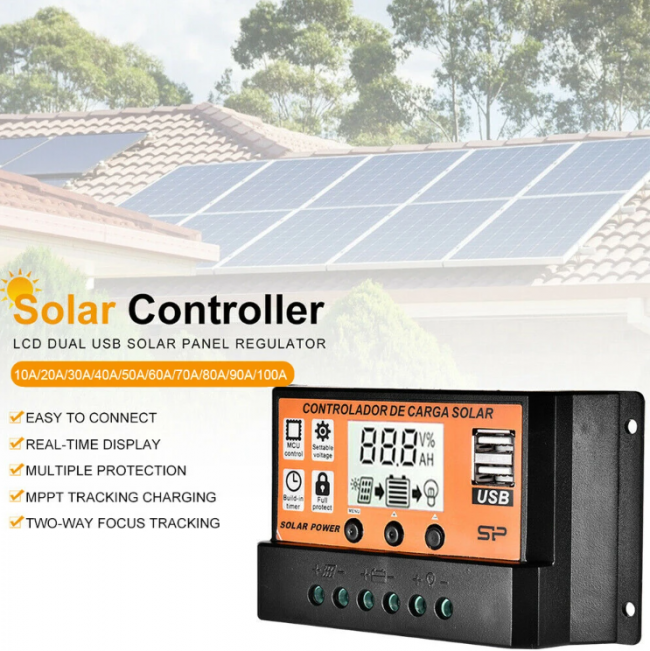 MPPT Solar Charge Controller 30A 50A 100A Solar Controller Solar Panel Battery Regulator Dual USB 5V LCD Display - Image 3