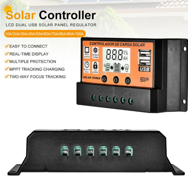 MPPT Solar Charge Controller 30A 50A 100A Solar Controller Solar Panel Battery Regulator Dual USB 5V LCD Display - Image 2