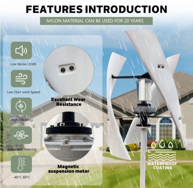 3KW Vertical Axis Maglev Low Speed Wind Turbine Free Energy Low Noise