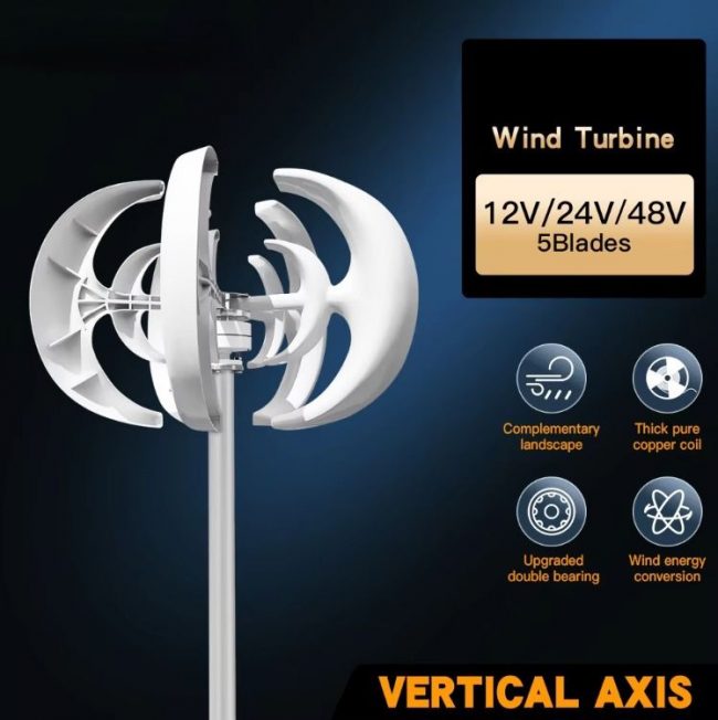 3000W 48V Vertical Axis Wind Turbines Generator Lantern 5 Blades Motor Kit Windmill Energy Charge Home Camping